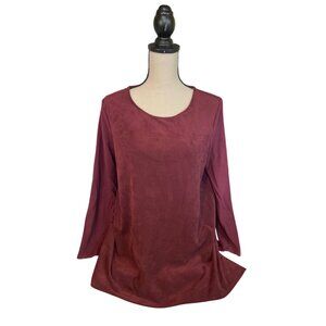 Chicos WomensTunic Leisure Suit Medium/Large Faux Suede Burgundy Stretch Preppy